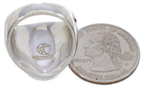 Silver And Turquoise Inlay Southwest Jewelry Ring Size 7-1/2 TX38659